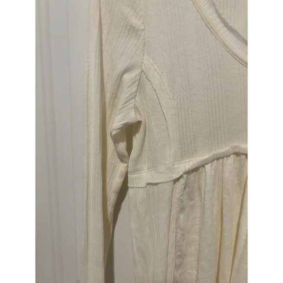 True Craft Blouse Women's‎ Beige Medium Long Sleeve Ribbed Boho Cream Artsy - Picture 6 of 7